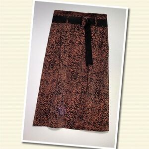 Zara Black and Brown Midi Slit Skirt